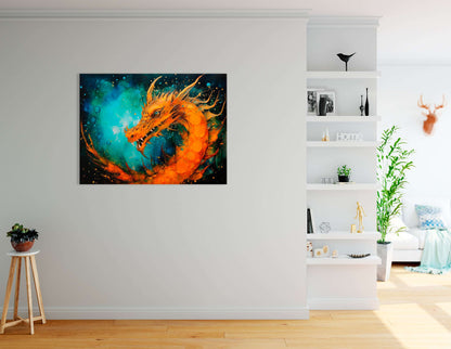 Expressive Ink Art of Mythological Orange Dragon - Canvas Print - Artoholica Ready to Hang Canvas Print