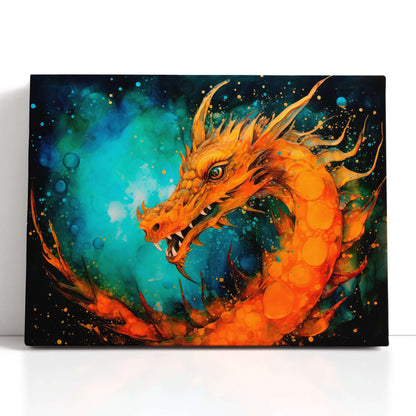 Expressive Ink Art of Mythological Orange Dragon - Canvas Print - Artoholica Ready to Hang Canvas Print