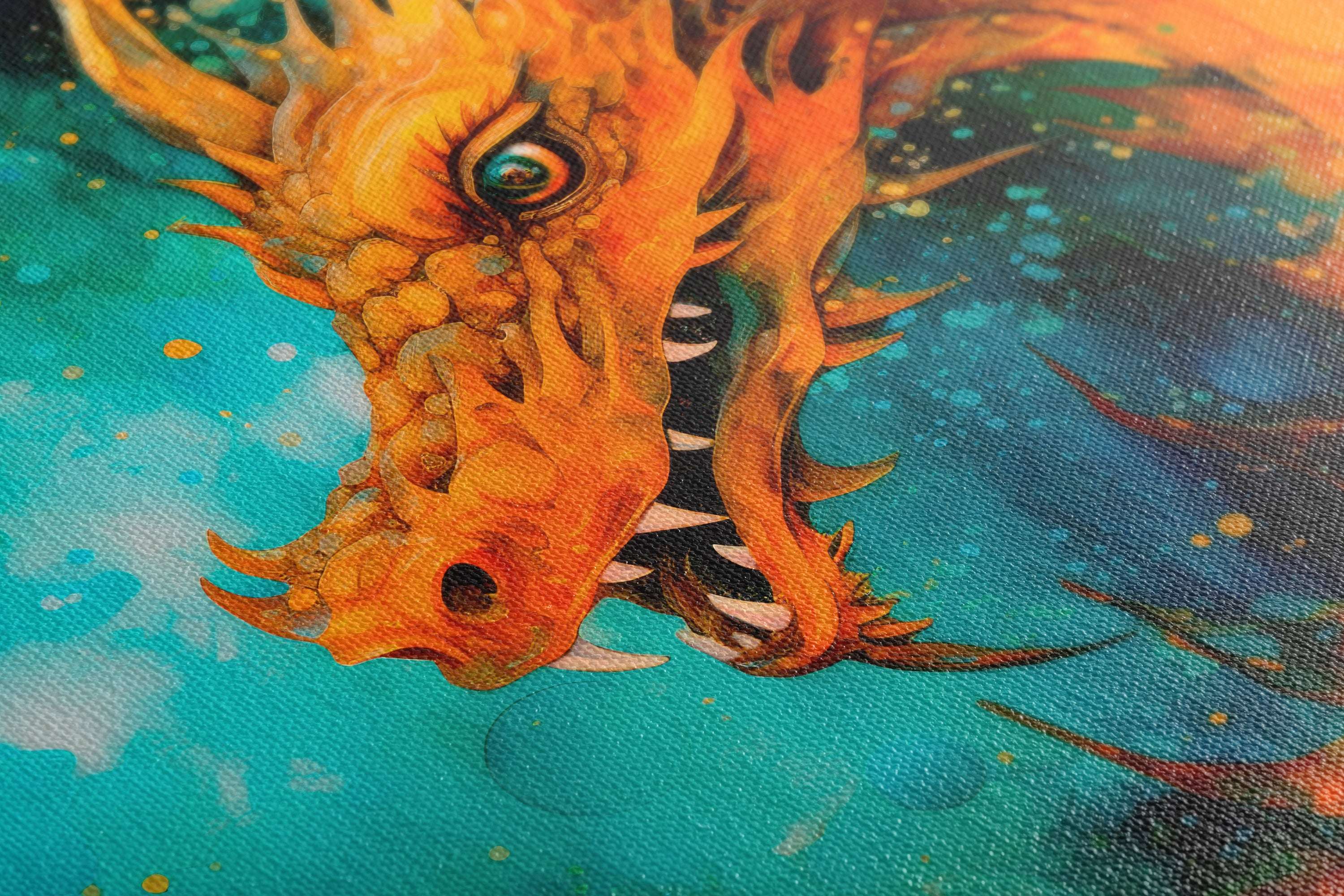 Expressive Ink Art of Mythological Orange Dragon - Canvas Print - Artoholica Ready to Hang Canvas Print