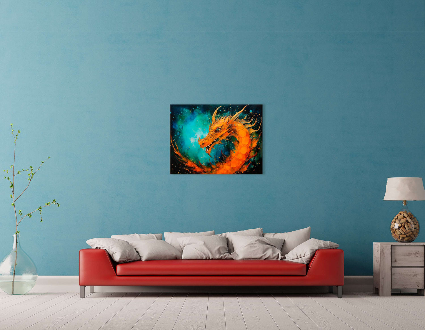 Expressive Ink Art of Mythological Orange Dragon - Canvas Print - Artoholica Ready to Hang Canvas Print