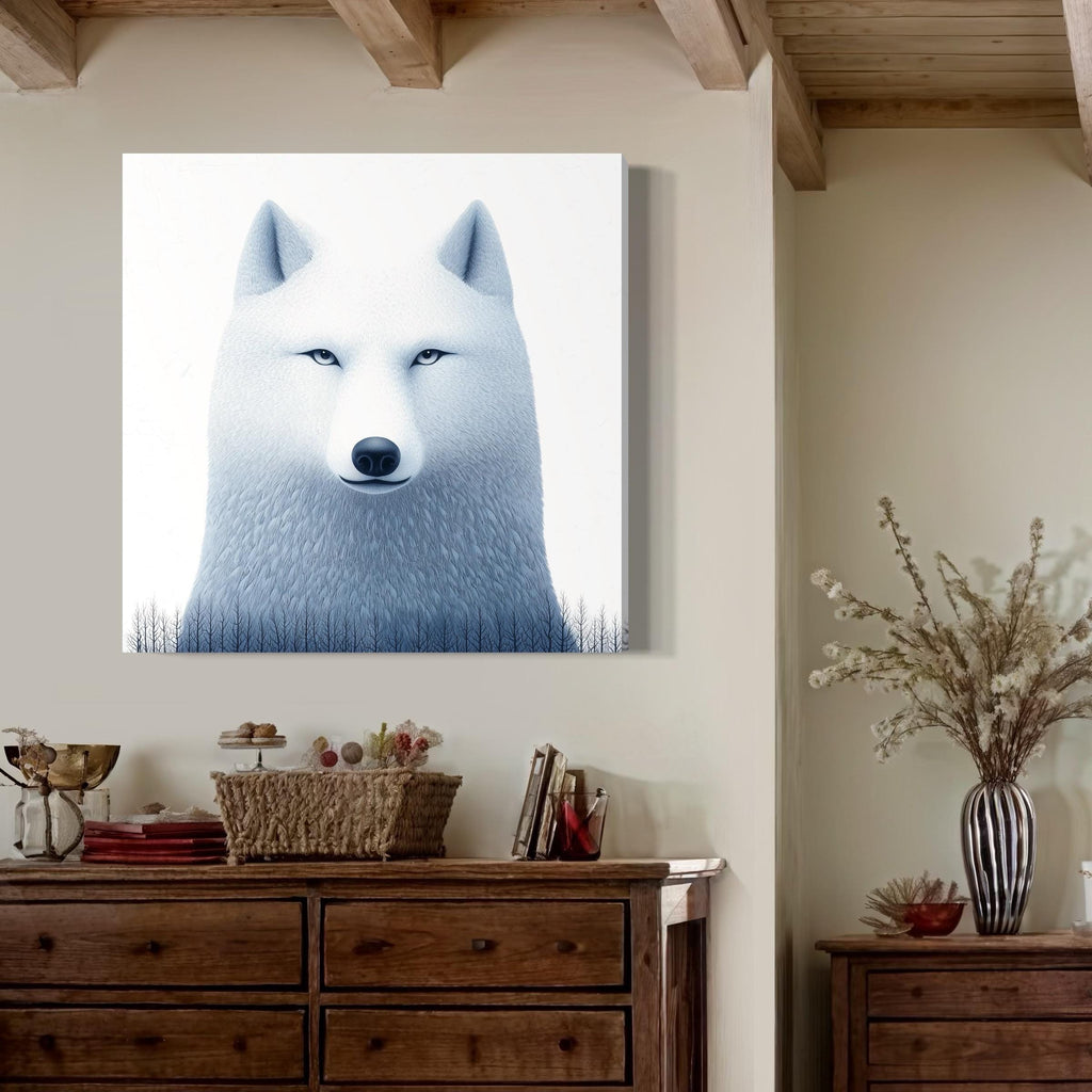 Arctic Wolf Wall Art - White Wolf Canvas Print, Minimalist Wildlife Artwork, Nordic Wall Decor, Wolf Art Print, Abstract Wolf Wall Art Print