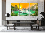 Serene coastal artwork featuring emerald waters and towering limestone cliffs, ideal as a striking art print.
