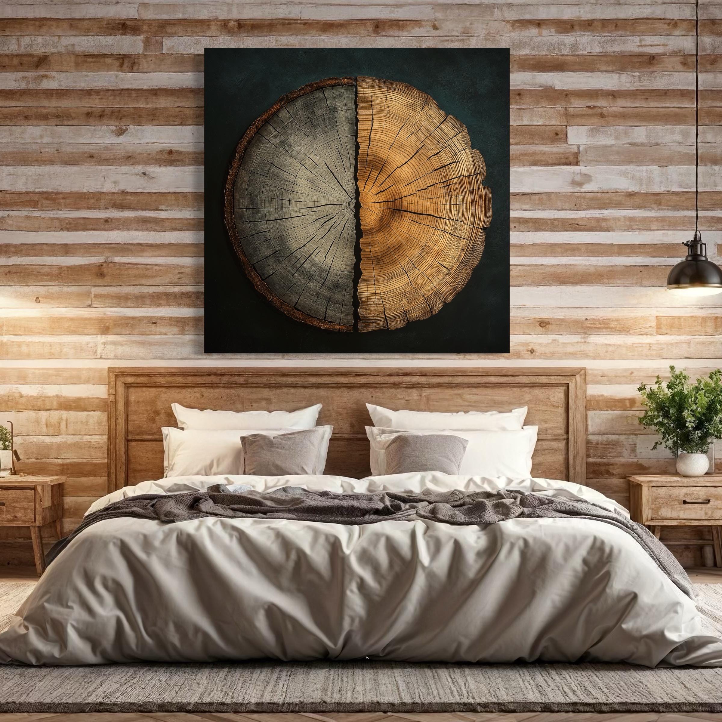 Baumring Wandkunst - Rustikales Innendekor, Holzstrukturkunst, neutrales Dekor, Baumringe Querschnitt Druck, Stamm Kunstwerk, Baumring Leinwand