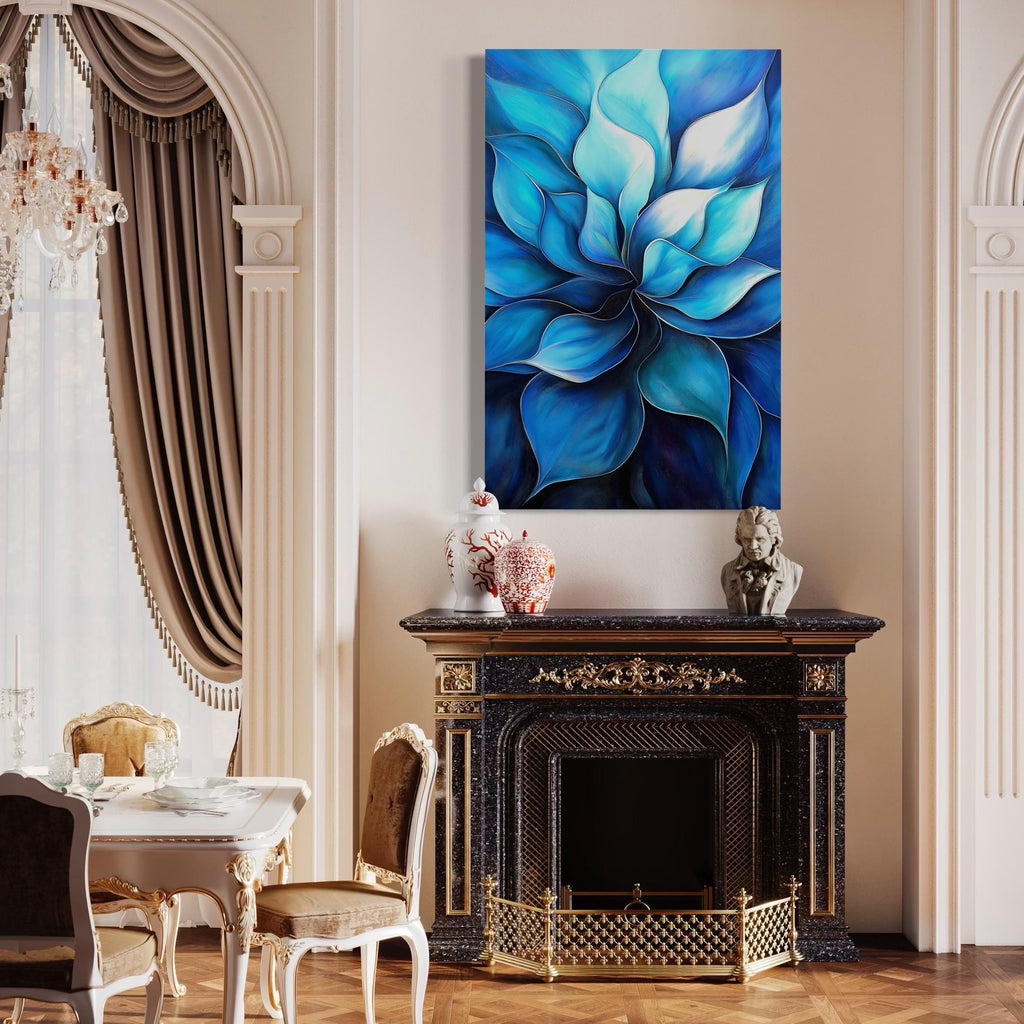 Blue Petals Canvas Art - Abstract Shades Of Blue Wall Art, Deep Blue Abstract Painting, Teal and Navy Flower Canvas Print, Abstract Blue Art