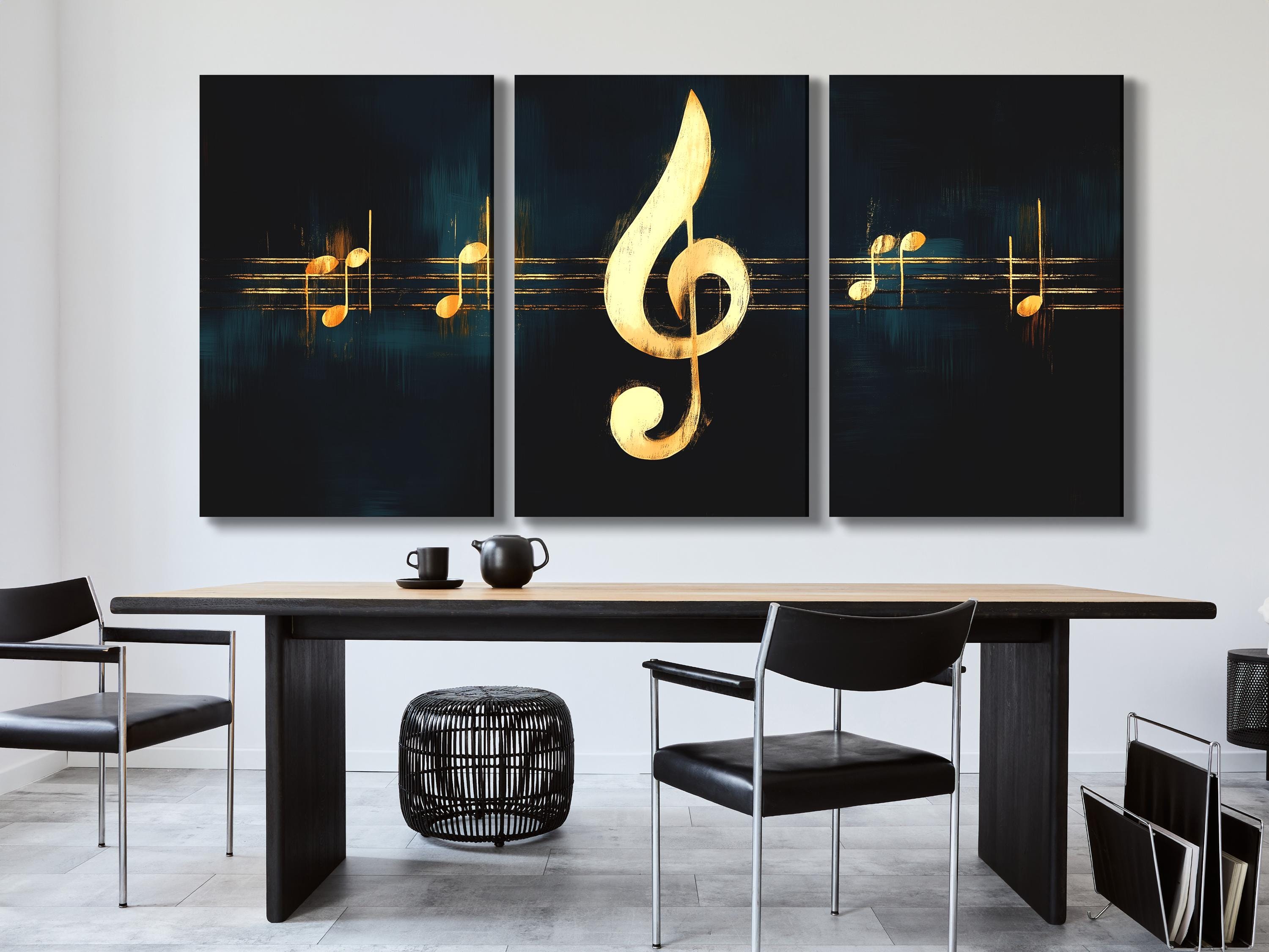 Music Wall Art Treble Clef Canvas Print Golden Musical Notes Artwork Gift for Musicians Living Room Office or Music Studio Decor Music Print