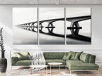 Minimalist Bridge Canvas Print, Black and White Wall Art, Longest Bridge in Netherlands, Modern Minimal Decor, Large Dutch Architecture Art