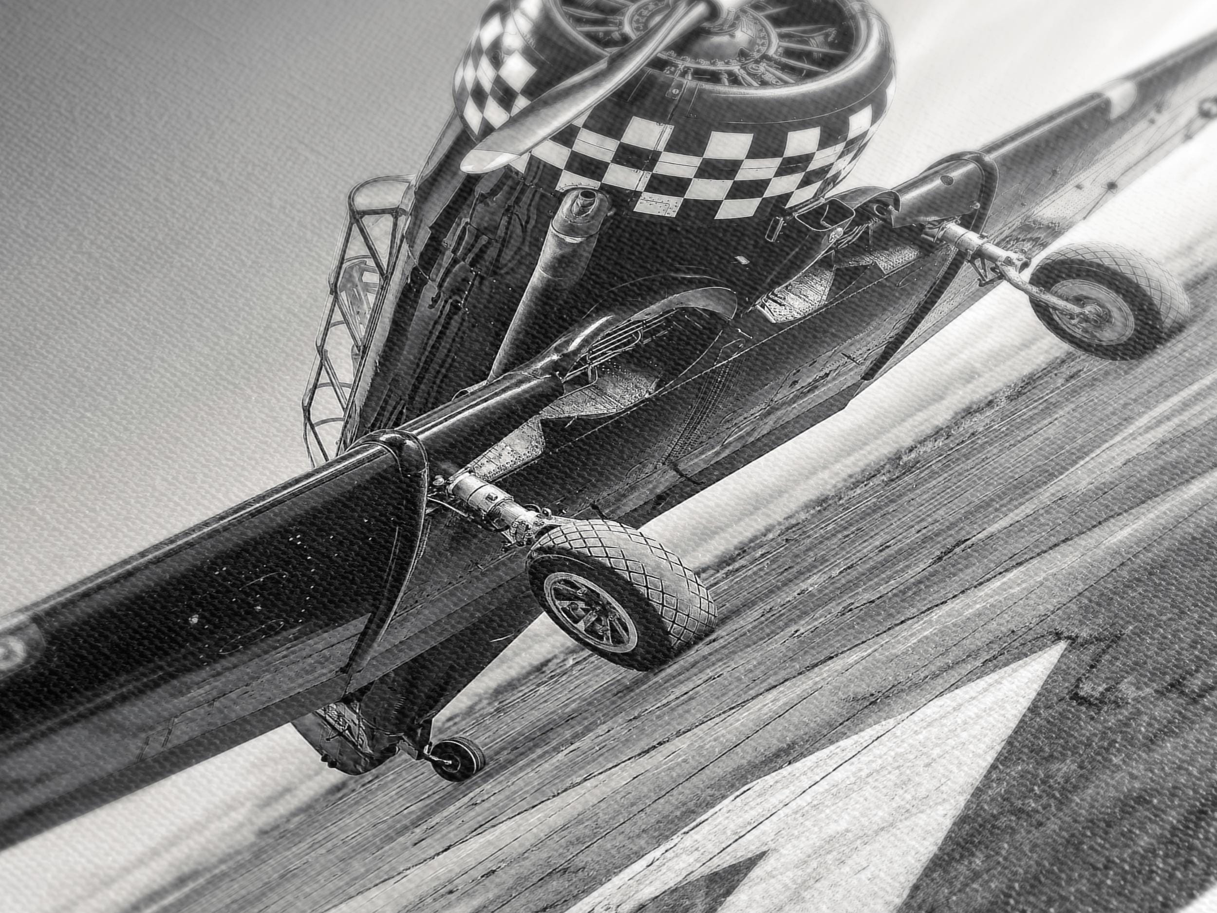 Vintage Airplane Canvas Print, Black and White Aviation Wall Art, Retro Aircraft Decor, Large Runway Scene, Modern Industrial Art for Office