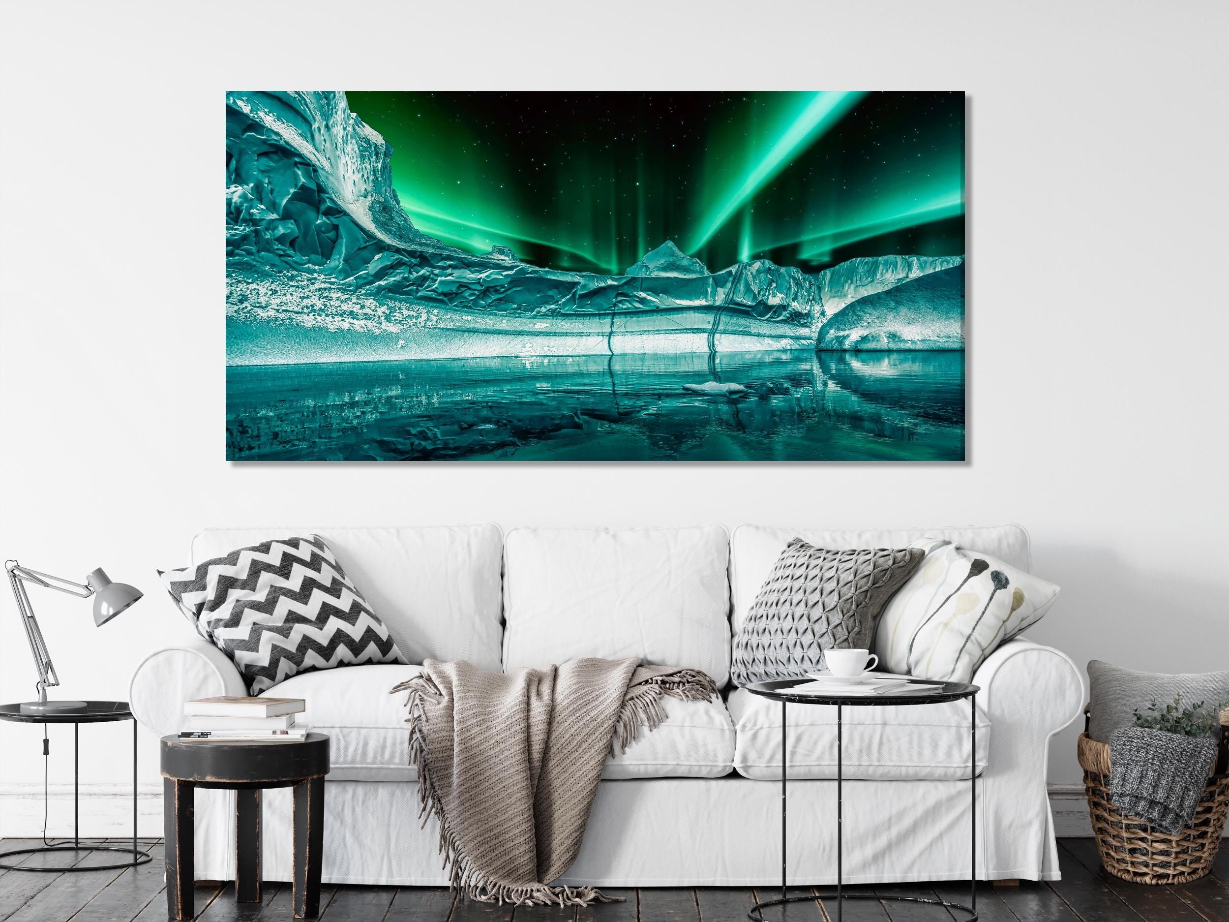 Greenland Fjord Wall Art - Northern Lights Canvas Print, Large Arctic Art Print Aurora Borealis Wall Art, Iceberg Canvas Art, Fjord Wall Art