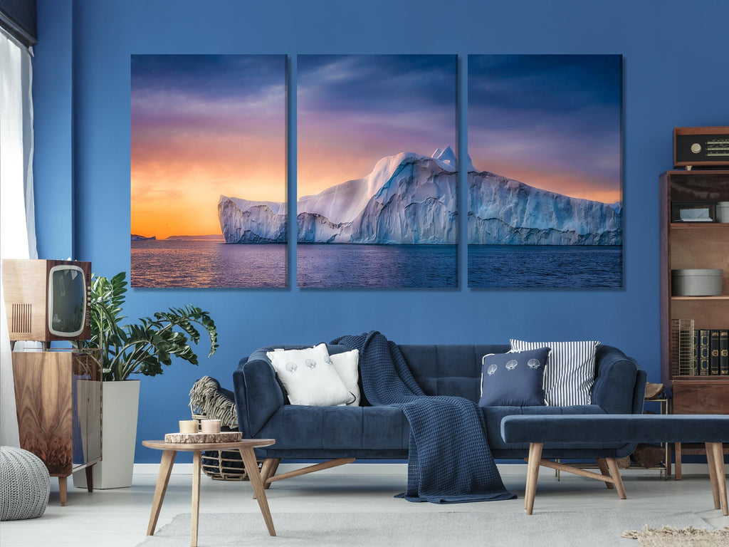 Greenland Wall Art Glacier Canvas Print Oversized Polar Night Ocean Scenery Wall Art for Living Room Office Decor Arctic Art Glacier Artwork