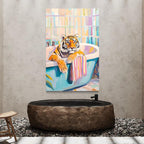 Tiger Poster Art - Maximalist Bathroom Wall Art, Dopamine Decor, Pink Kitsch Aesthetic, Trendy Tiger in a Bath Print, Preppy Jungle Wall Art