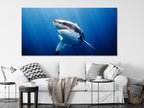 Great White Shark Canvas Print, Large Marine Life Wall Art, Ocean Predator Artwork, Underwater Shark Decor, Extra Large Sea Life Canvas Art