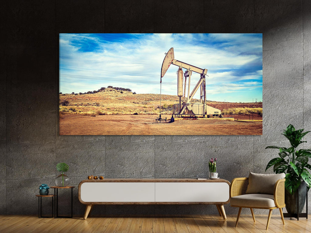 Ölbohrinsel Wandkunst Industrieller Leinwanddruck Ölpumpe Jack Kunstwerk Erdölindustrie Dekor Ölfeldarbeiter Geschenk Energiesektor Wanddekoration
