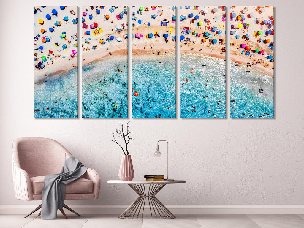 Kunstdruck auf Leinwand „Sommerstrand“ – Große Wandkunst an der Küste, sommerinspiriertes Kunstwerk, Strandkunstdruck, Meeresdrucke, Strandhaus-Kunstdruck auf Leinwand