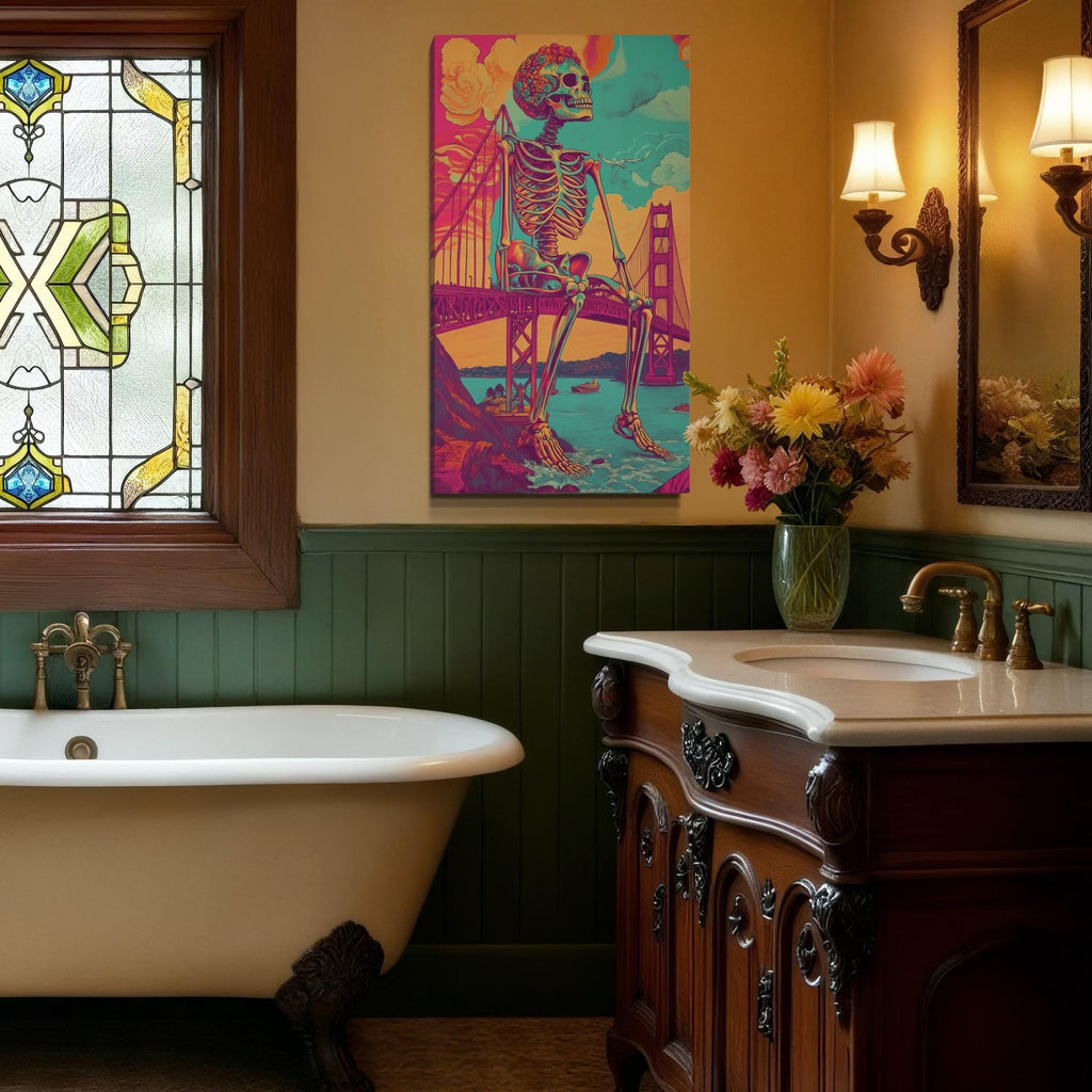 San Francisco Wall Art Surreal Golden Gate Bridge Canvas Art Trippy Skeleton Art Print Psychedelic San Francisco Artwork Alternative Artwork