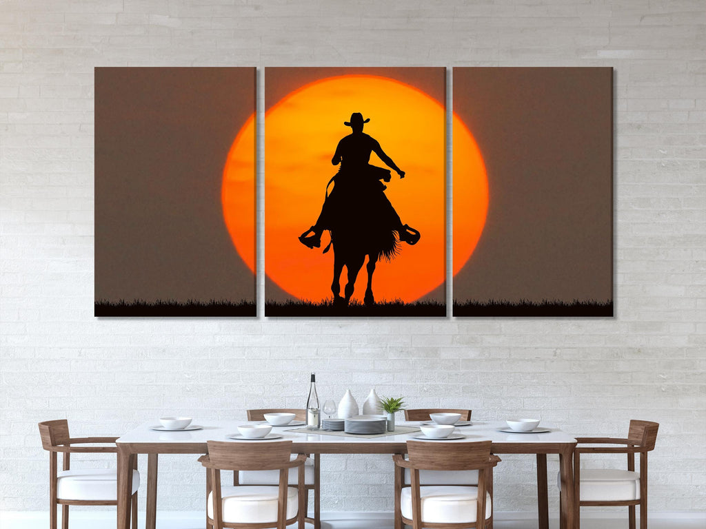 Cowboy-Wandkunst – Western-Wanddekoration, Cowboy-Reitszene, Western-amerikanische Kunstdekoration für zeitgenössisches Wohnzimmer oder Büro