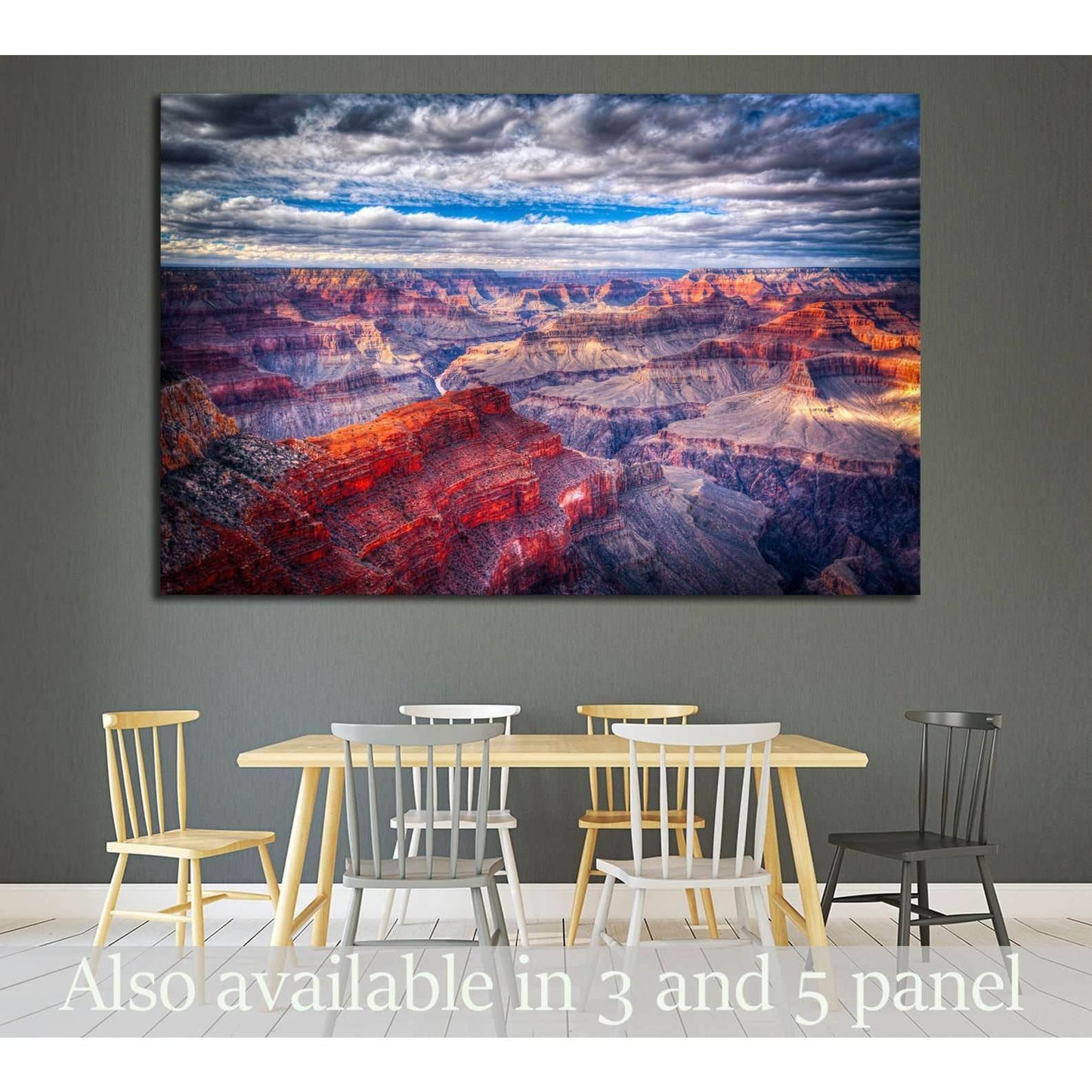 Grand Canyon Dusk Canvas Print for Dramatic Dining Room WallsThis canvas print portrays the majestic Grand Canyon at dusk, with its layers of geological history in stunning shades of red and purple, ideal for adding depth and a conversation piece to space