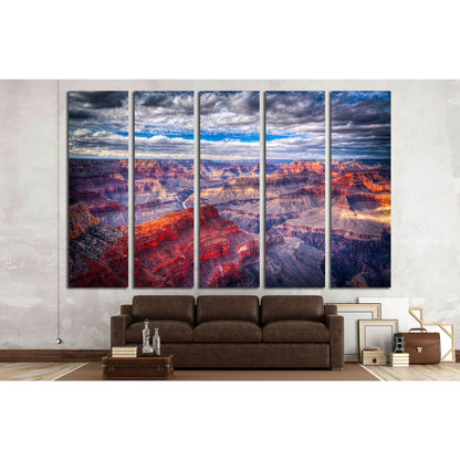 Grand Canyon Dusk Canvas Print for Dramatic Dining Room WallsThis canvas print portrays the majestic Grand Canyon at dusk, with its layers of geological history in stunning shades of red and purple, ideal for adding depth and a conversation piece to space