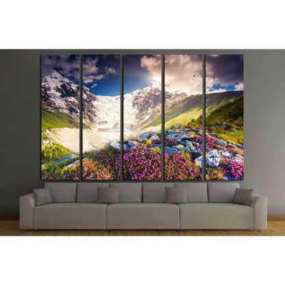 Fantastic colorful sunset and bloom rhododendron at the foot of Tetnuldi №1967 Ready to Hang Canvas PrintCanvas art arrives ready to hang, with hanging accessories included and no additional framing required. Every canvas print is hand-crafted, made on-de