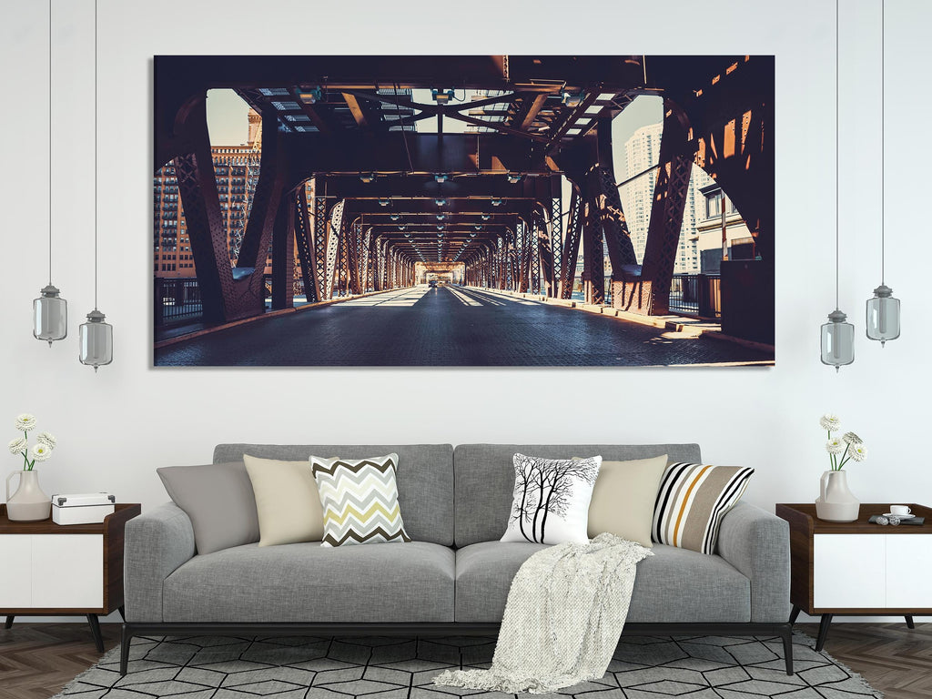 Urban Chicago Bridge Canvas Print, Large Urban Office Wall Art, Industrial Architecture Artwork, Modern Urban Art Print, Chicago Wall Decor
