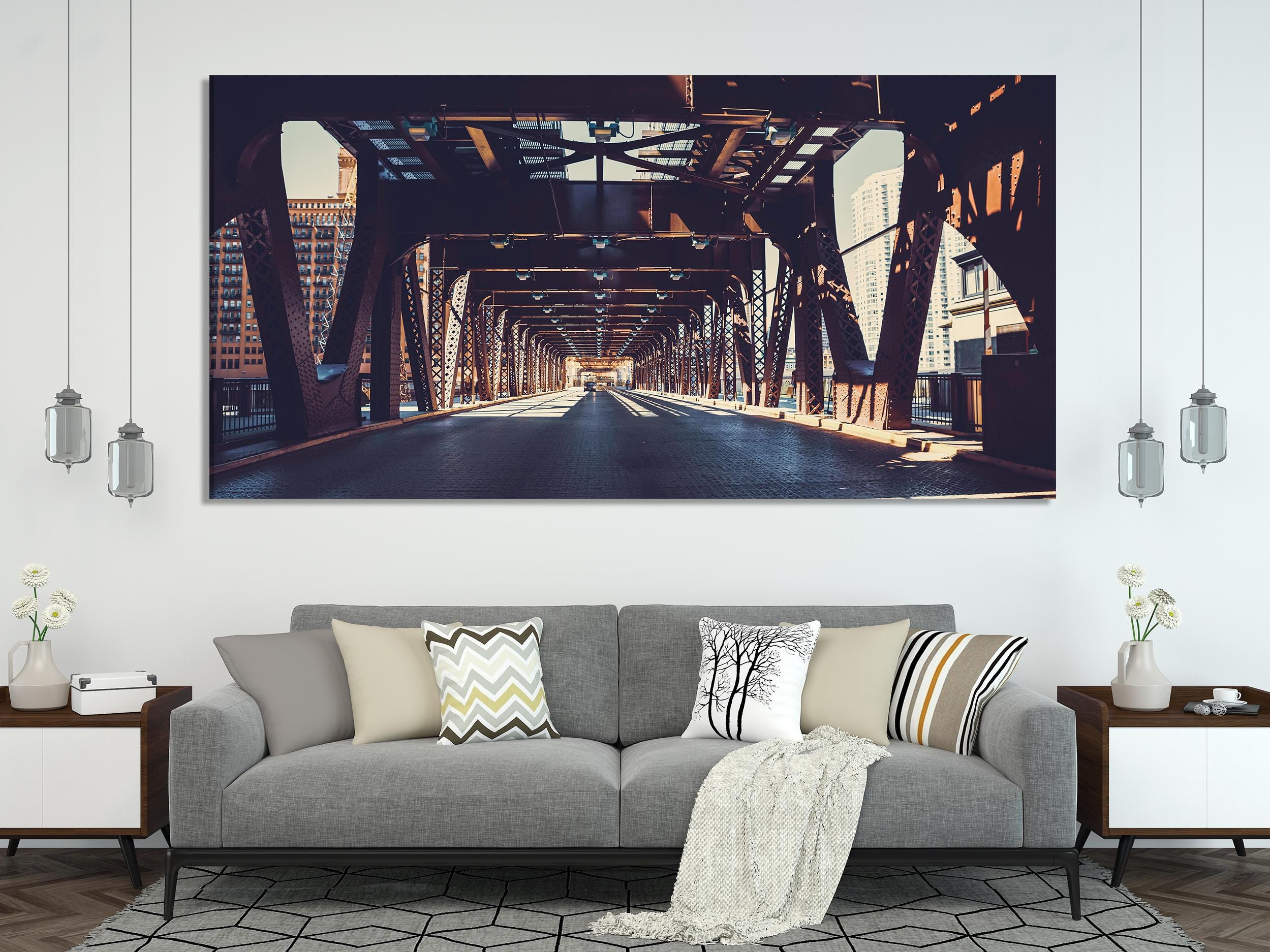 Urban Chicago Bridge Canvas Print, Large Urban Office Wall Art, Industrial Architecture Artwork, Modern Urban Art Print, Chicago Wall Decor