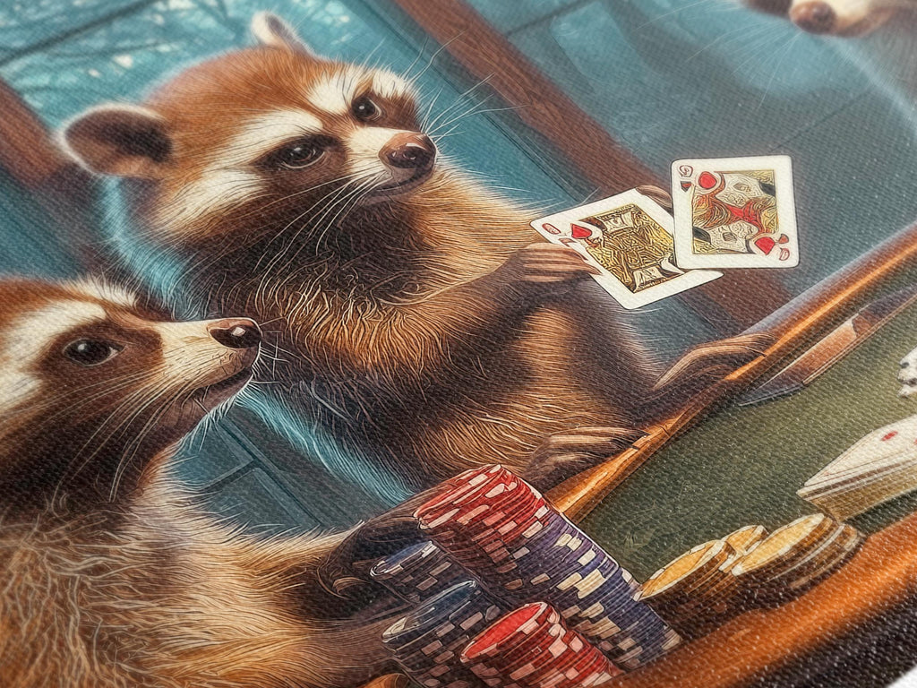 Raccoon Poker Wall Art Raccoon Canvas Print Poker Artwork Raccoon Poster Poker Art Print Canvas Wall Art Man Cave Gift Idea