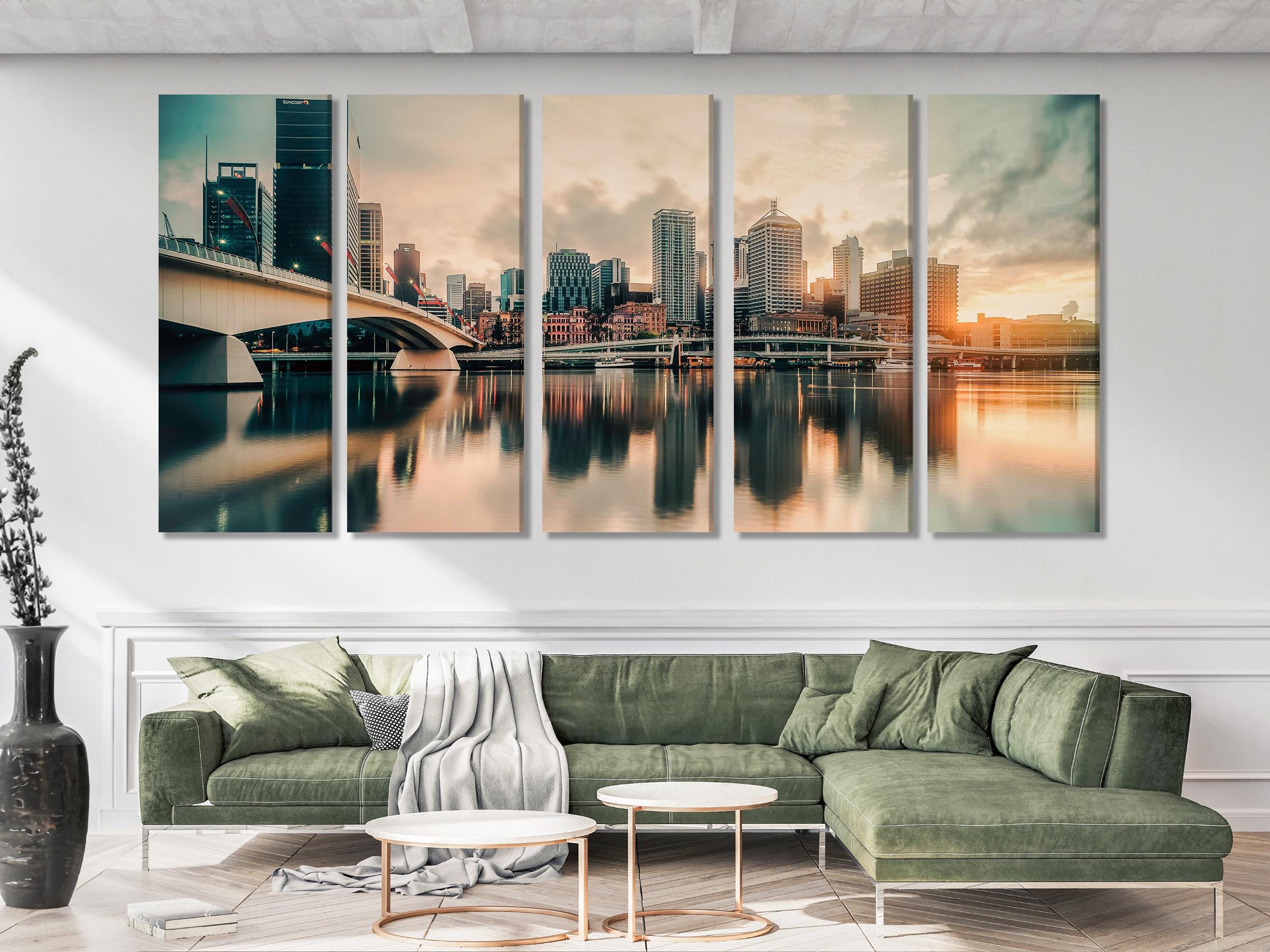 Brisbane Skyline Canvas Print, Large Cityscape Wall Art, Modern Urban Artwork, Sunset River Artwork, Travel Wall Decor for Home or Office