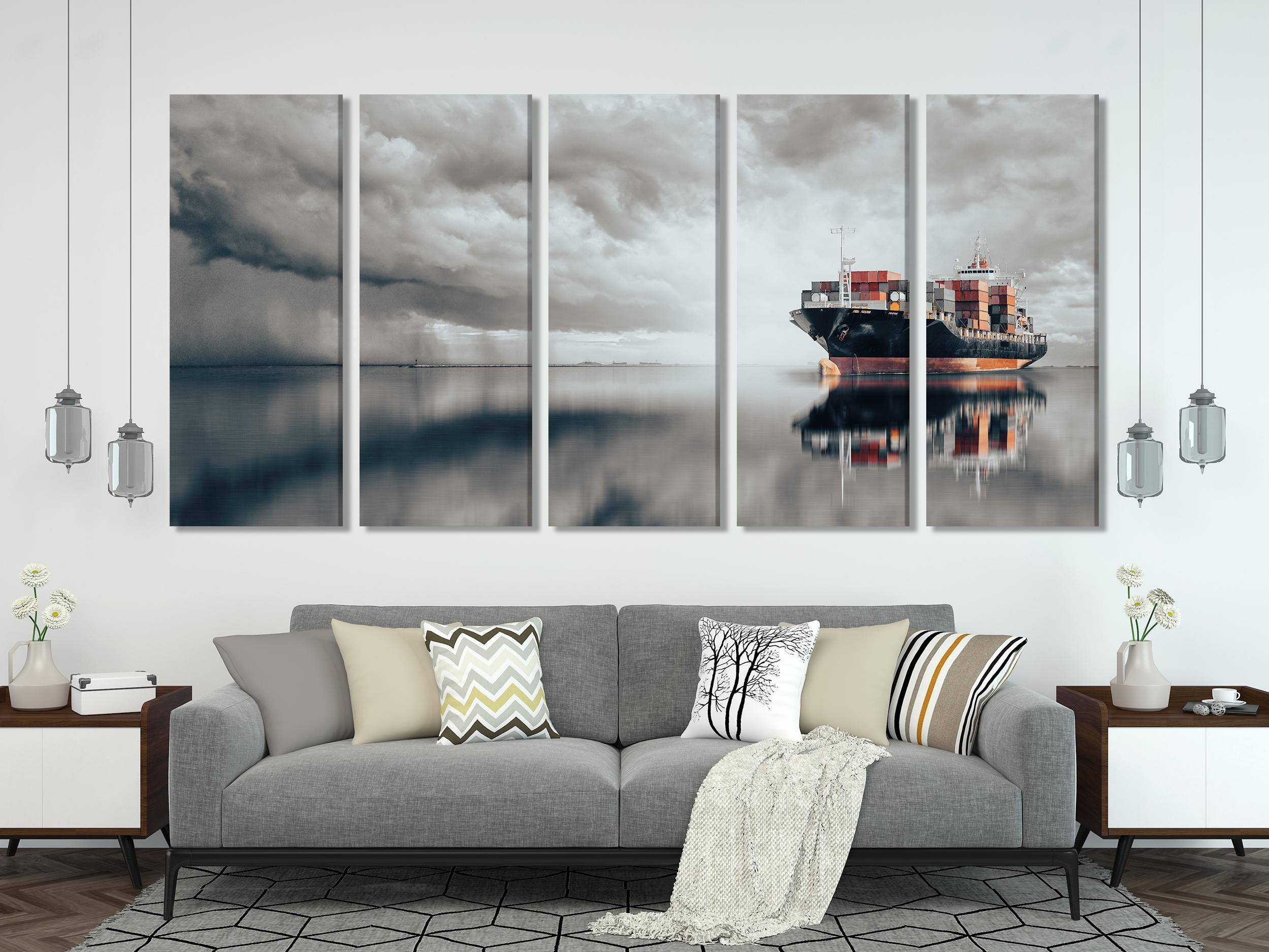 Cargo Ship Canvas Print – Modern Maritime Wall Art, Industrial Shipping Scene, Nautical Decor for Living Room or Office