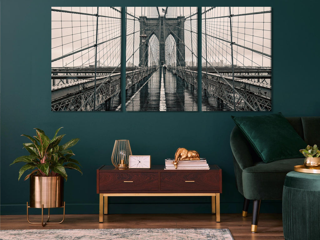 Brooklyn Bridge Canvas Print, Black and White New York City Art, Iconic Bridge Wall Decor, Industrial Urban Landscape, Large NYC Canvas Art