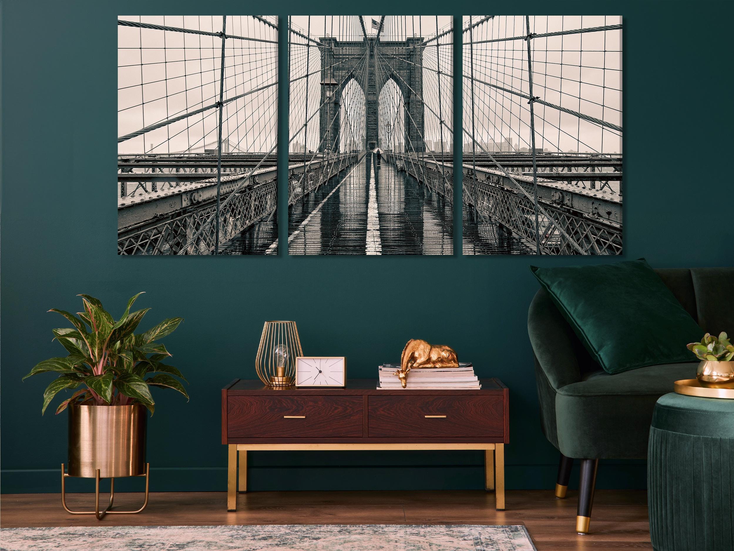Brooklyn Bridge Canvas Print, Black and White New York City Art, Iconic Bridge Wall Decor, Industrial Urban Landscape, Large NYC Canvas Art