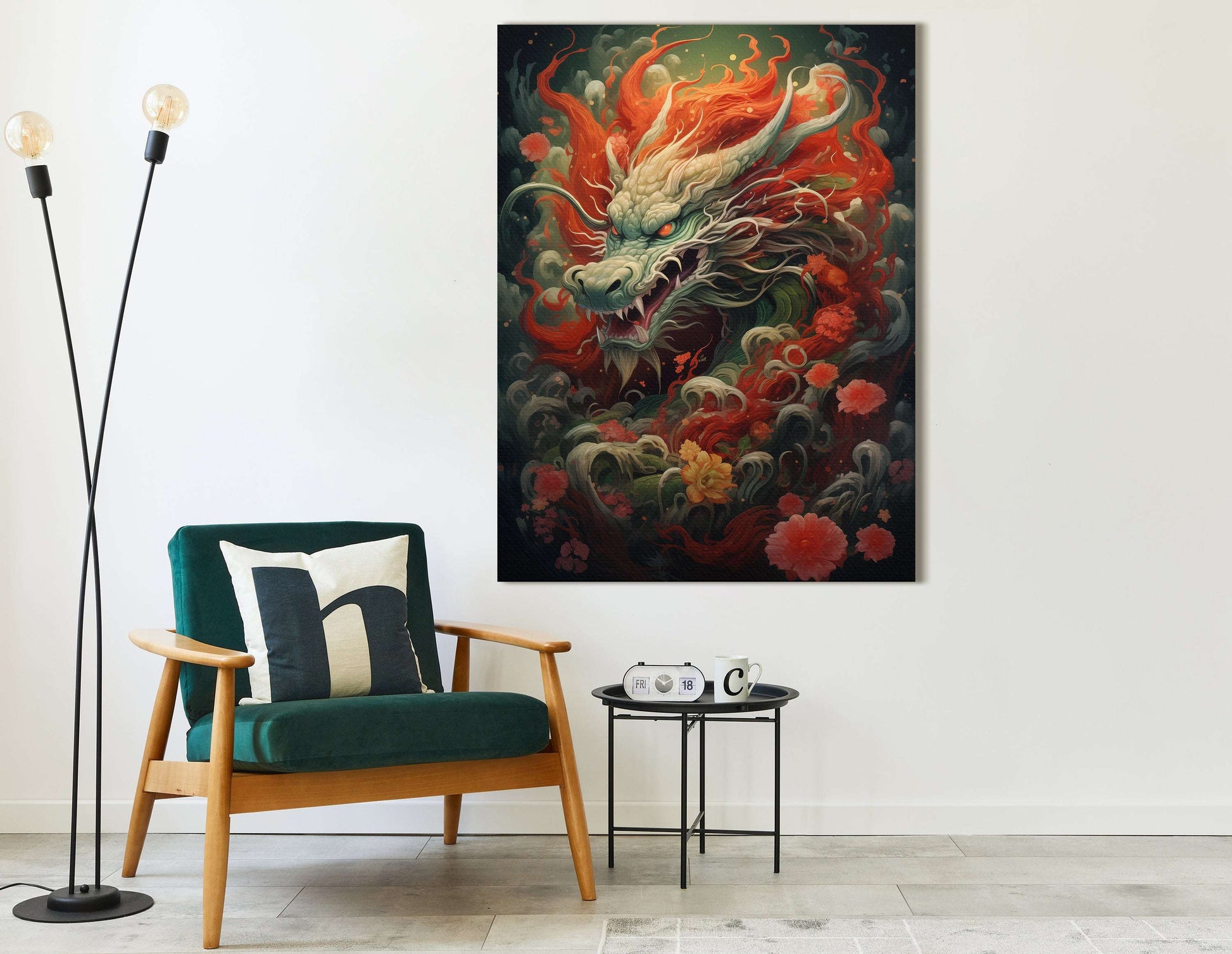 Fiery Orange and Green Dragon - Canvas Print - Artoholica Ready to Hang Canvas Print