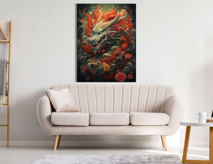 Fiery Orange and Green Dragon - Canvas Print - Artoholica Ready to Hang Canvas Print