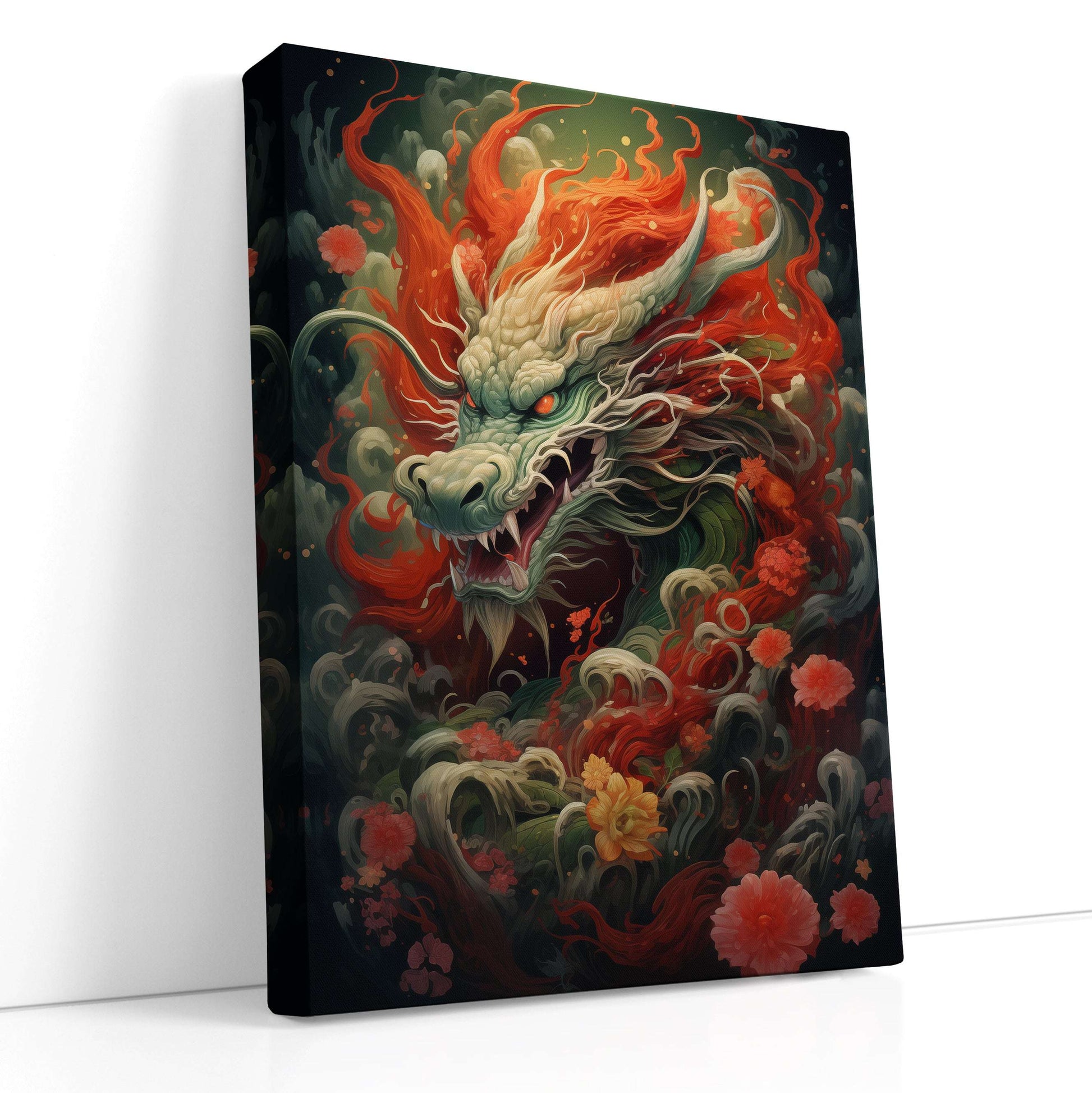 Fiery Orange and Green Dragon - Canvas Print - Artoholica Ready to Hang Canvas Print