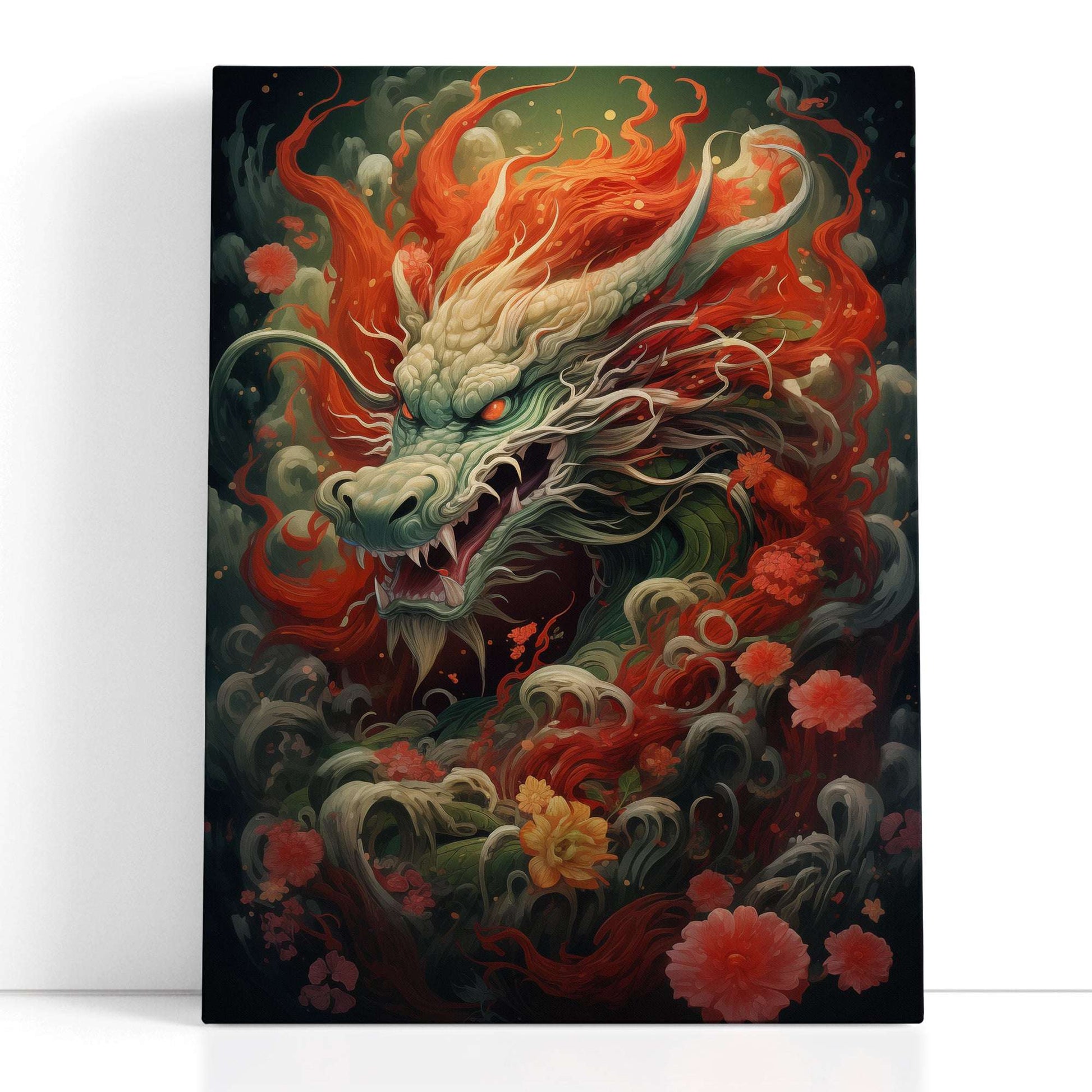 Fiery Orange and Green Dragon - Canvas Print - Artoholica Ready to Hang Canvas Print