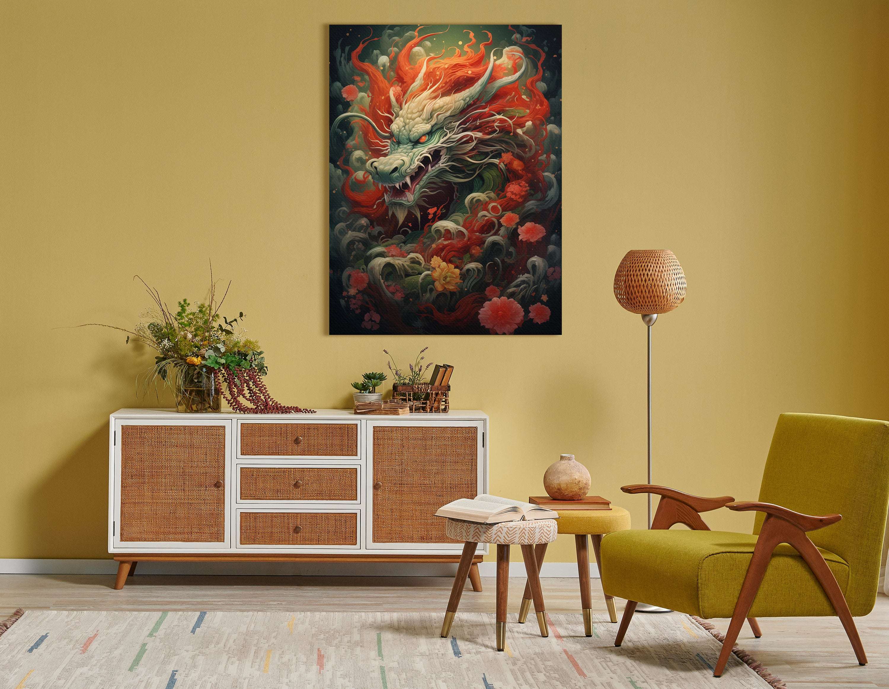 Fiery Orange and Green Dragon - Canvas Print - Artoholica Ready to Hang Canvas Print