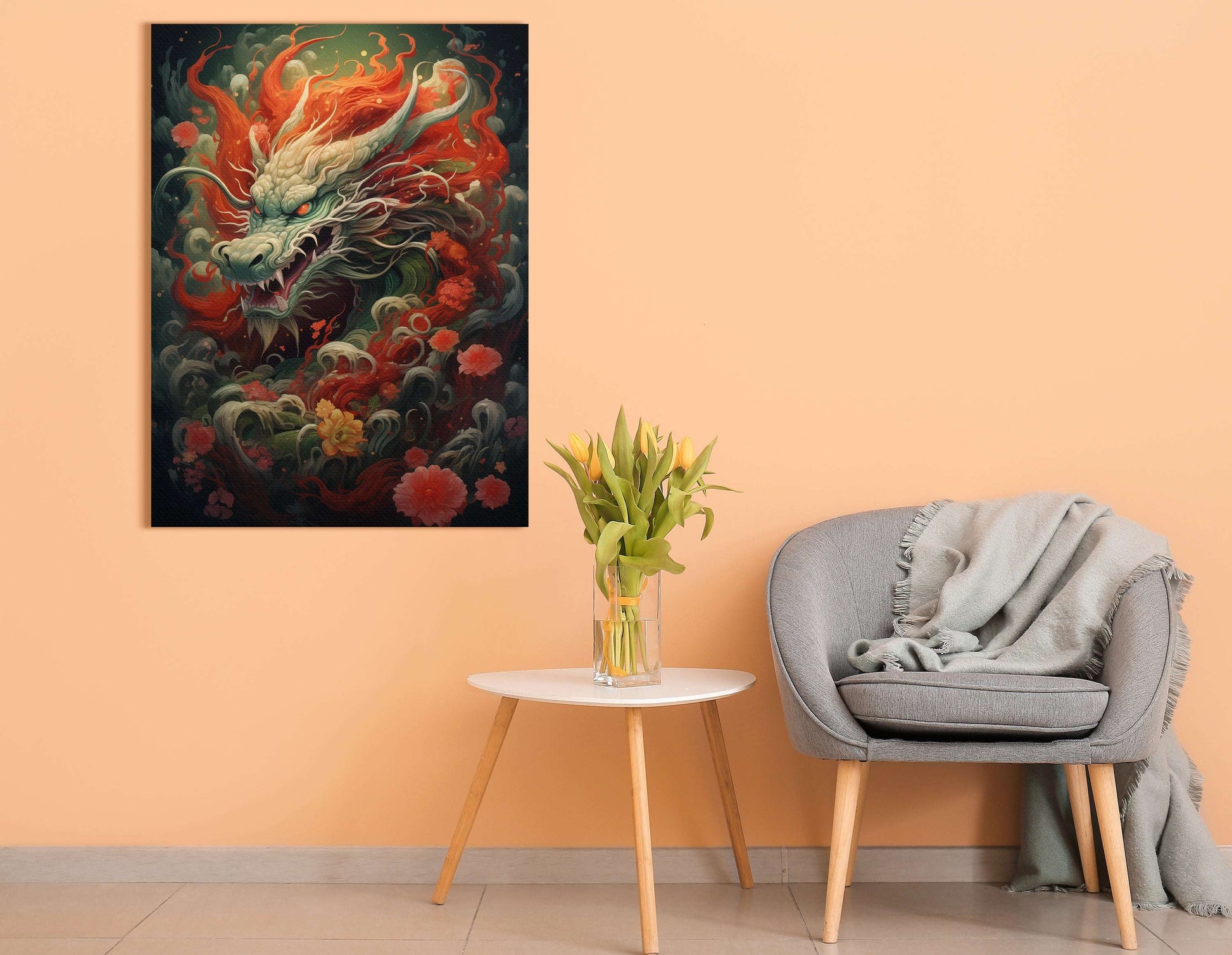 Fiery Orange and Green Dragon - Canvas Print - Artoholica Ready to Hang Canvas Print