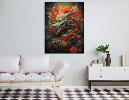 Fiery Orange and Green Dragon - Canvas Print - Artoholica Ready to Hang Canvas Print