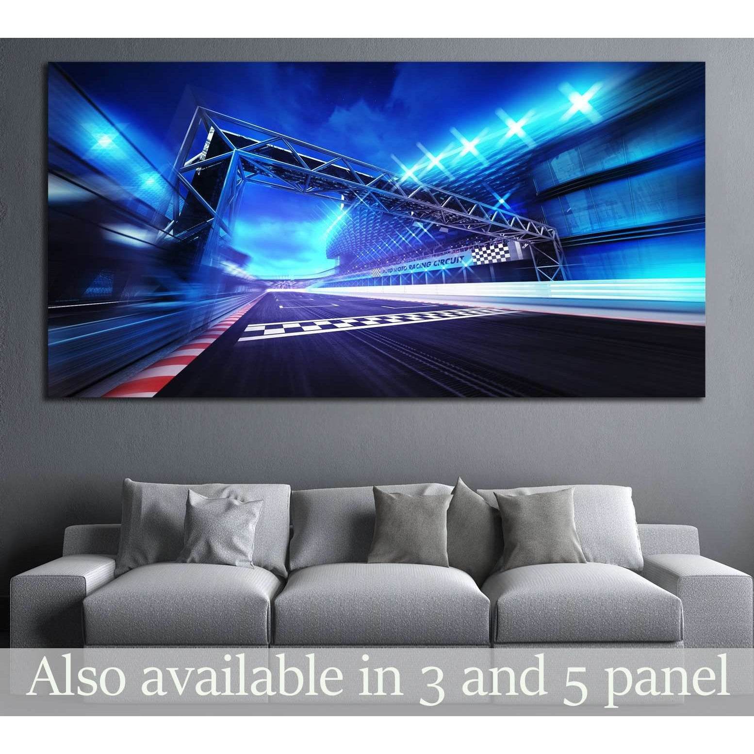 finish gate on racetrack stadium and spotlights in motion blur №3285 Ready to Hang Canvas PrintCanvas art arrives ready to hang, with hanging accessories included and no additional framing required. Every canvas print is hand-crafted, made on-demand at ou