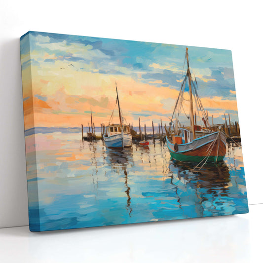 Fishing Boats at Dawn - Canvas Print - Artoholica Ready to Hang Canvas Print