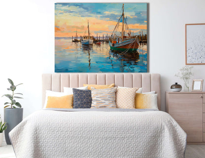 Fishing Boats at Dawn - Canvas Print - Artoholica Ready to Hang Canvas Print