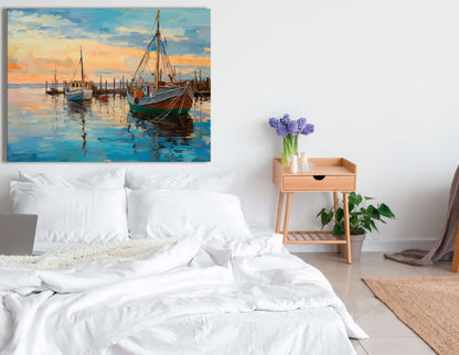 Fishing Boats at Dawn - Canvas Print - Artoholica Ready to Hang Canvas Print