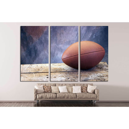 Football on old ages wood table and studio tan and blue back drop №2114 Ready to Hang Canvas PrintCanvas art arrives ready to hang, with hanging accessories included and no additional framing required. Every canvas print is hand-crafted, made on-demand at