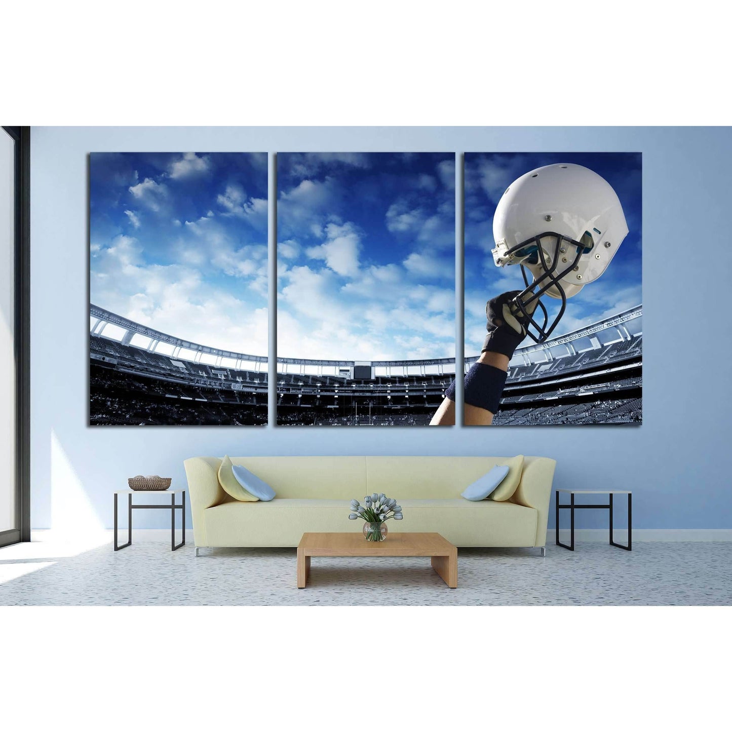 Football Player raises his helmet before an important game №2116 Ready to Hang Canvas PrintCanvas art arrives ready to hang, with hanging accessories included and no additional framing required. Every canvas print is hand-crafted, made on-demand at our wo