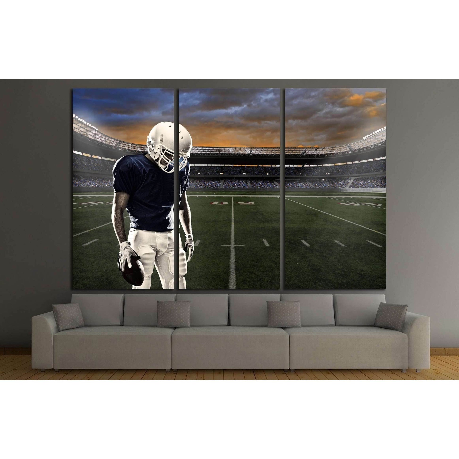 Football player with a blue uniform, in a stadium with fans wearing blue uniform №2122 Ready to Hang Canvas PrintCanvas art arrives ready to hang, with hanging accessories included and no additional framing required. Every canvas print is hand-crafted, ma