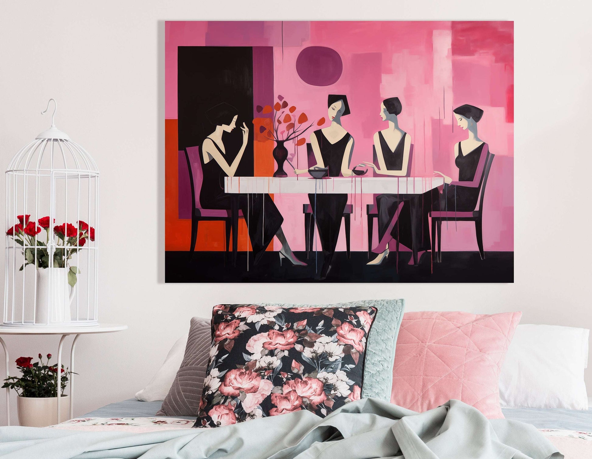 Four Women in Black Meet for Lunch - Canvas Print - Artoholica Ready to Hang Canvas Print