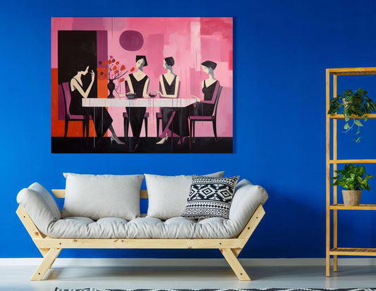 Four Women in Black Meet for Lunch - Canvas Print - Artoholica Ready to Hang Canvas Print