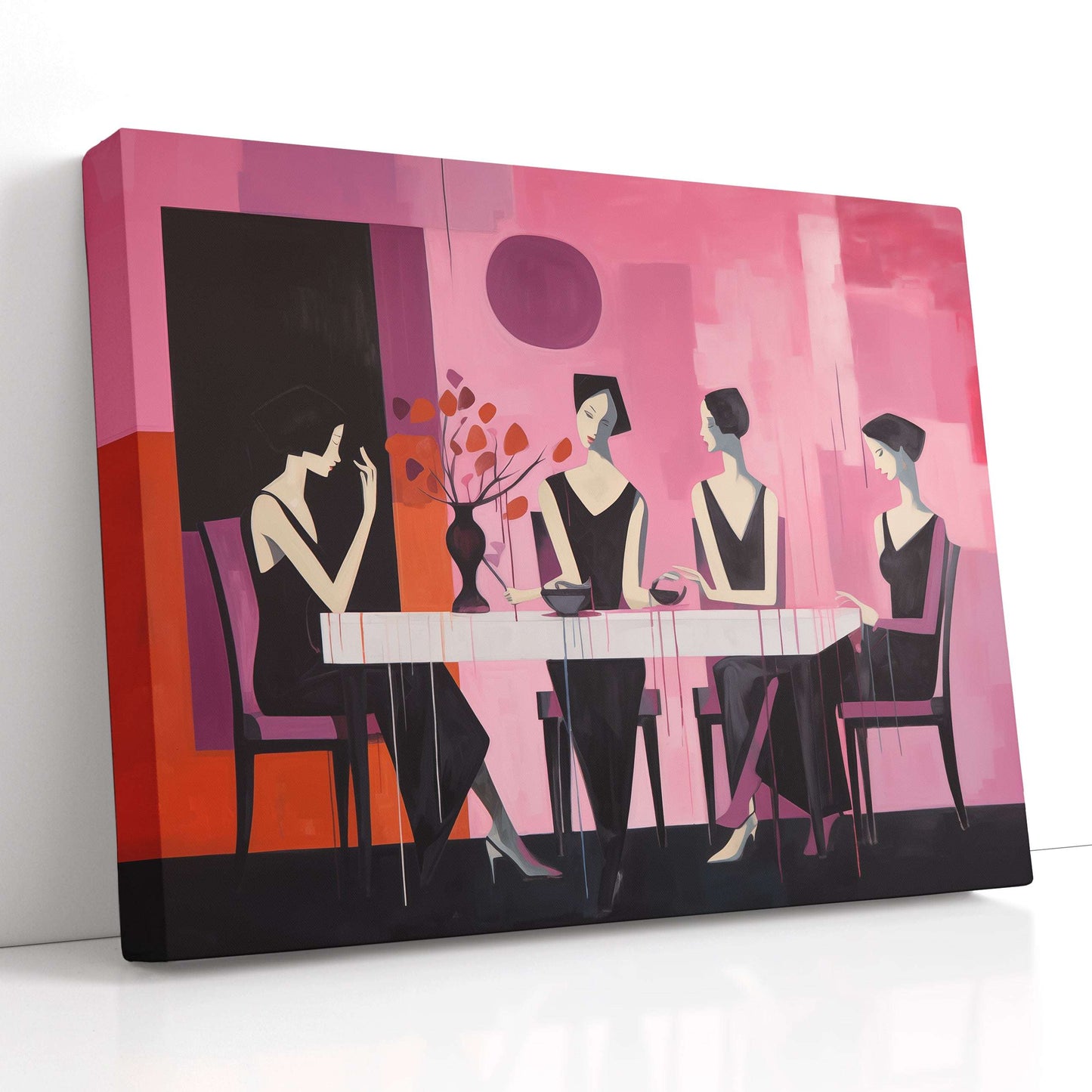 Four Women in Black Meet for Lunch - Canvas Print - Artoholica Ready to Hang Canvas Print