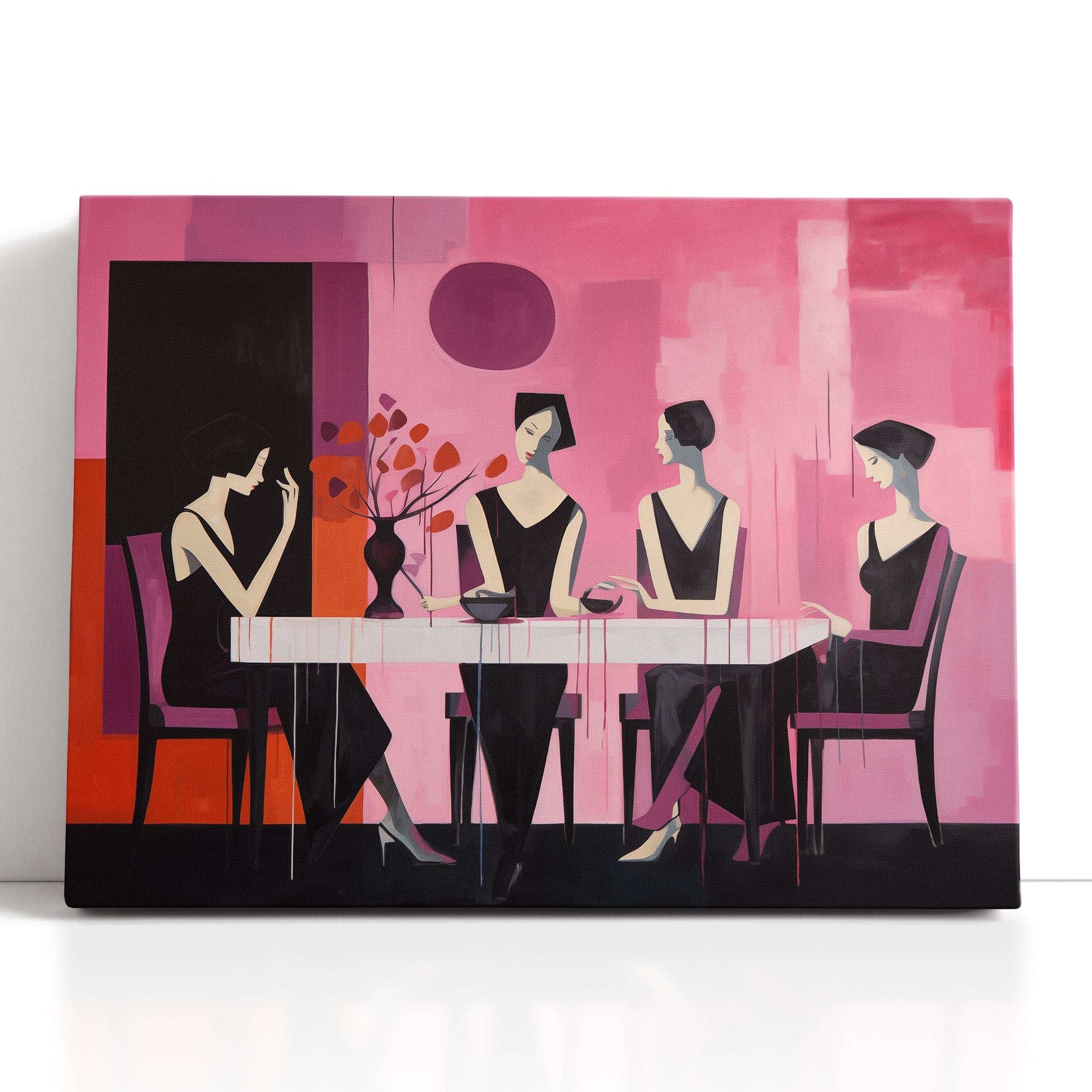 Four Women in Black Meet for Lunch - Canvas Print - Artoholica Ready to Hang Canvas Print