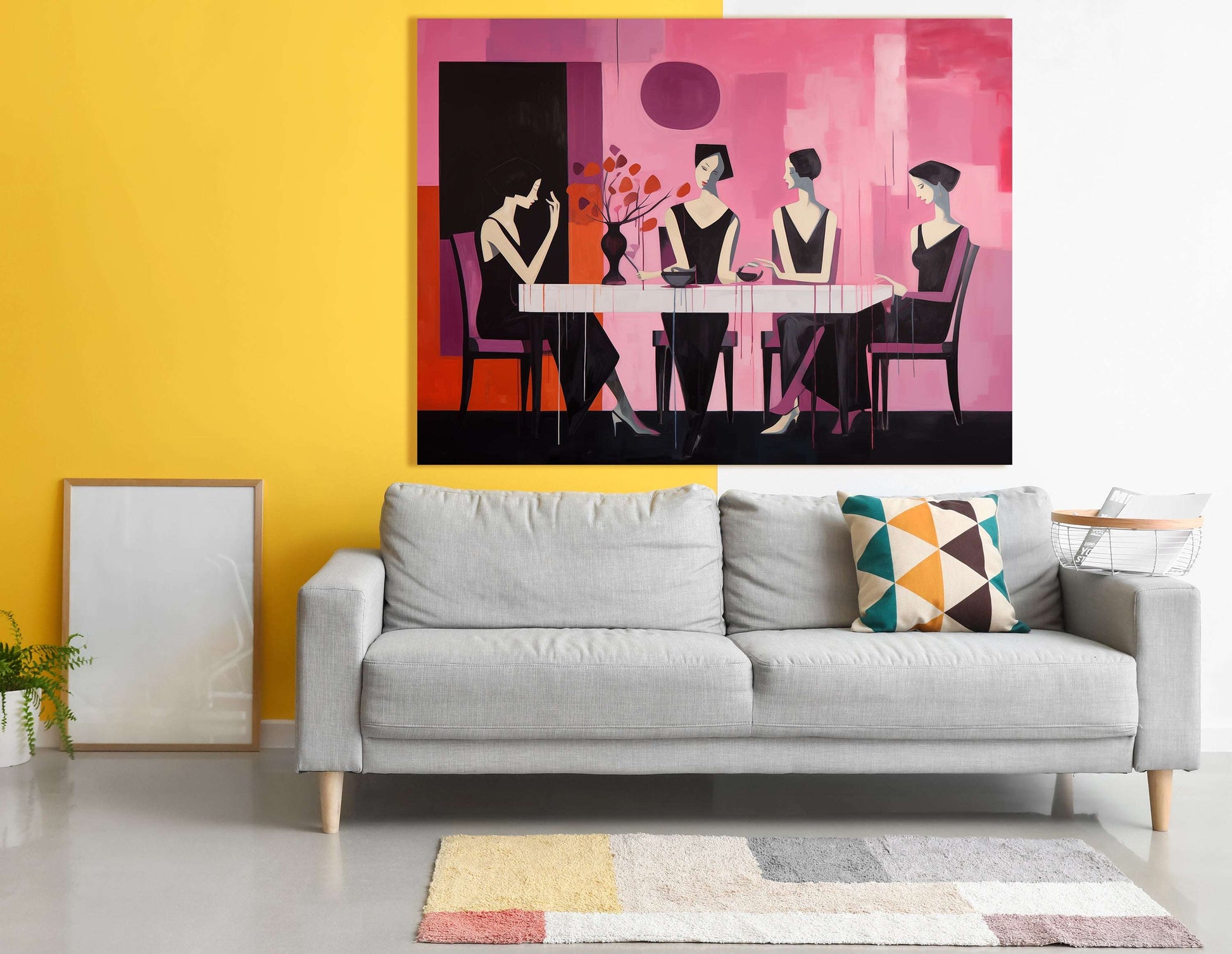 Four Women in Black Meet for Lunch - Canvas Print - Artoholica Ready to Hang Canvas Print