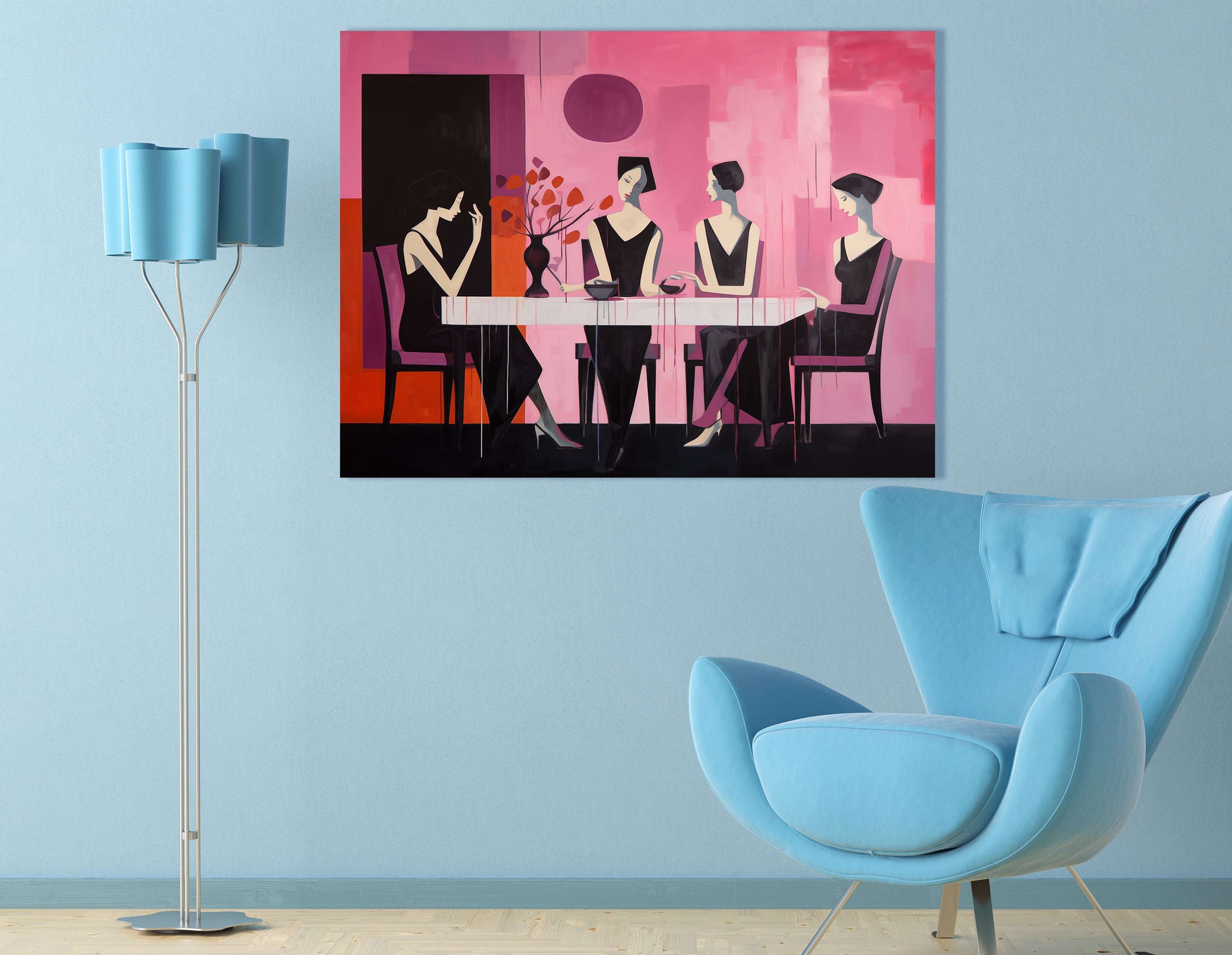 Four Women in Black Meet for Lunch - Canvas Print - Artoholica Ready to Hang Canvas Print