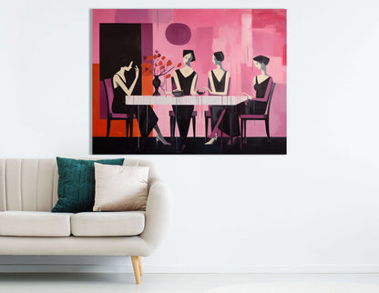 Four Women in Black Meet for Lunch - Canvas Print - Artoholica Ready to Hang Canvas Print